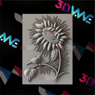 SUNFLOWER AND A BIRD 3d stl 3DWave.us